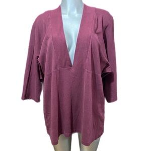 Avenue The Longest Tunic Sweater Top Deep V Neck Cotton Burgundy Plus Size 22/24